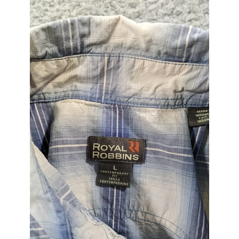 Royal Robbins Button Shirt Mens Large L Contemporary Fit Plaid Blue White - Picture 3 of 10